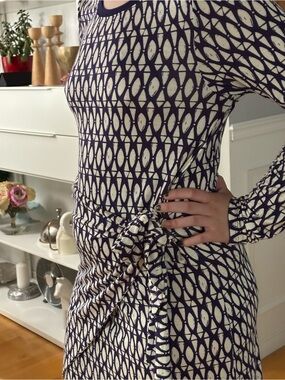 Hatley Navy and Cream Long-Sleeve Printed Wrap Dress